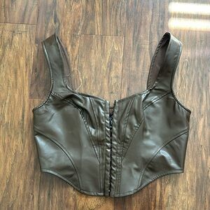 Brown corset crop top leather